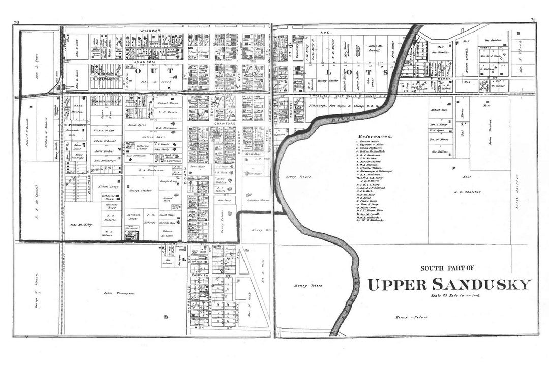 Upper Sandusky South 1879 Old Town Map With Homeowner Names Ohio