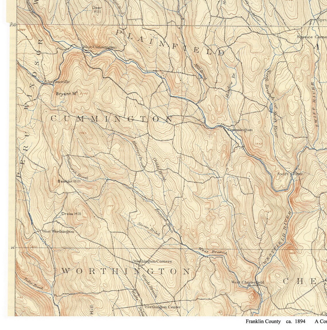 Franklin County Old Topo Map 1894 Composite Map Massachusetts Etsy
