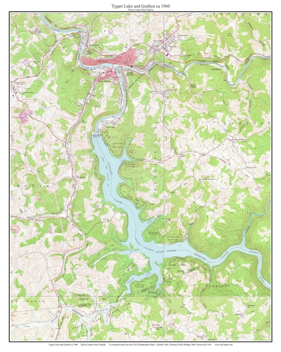 Tygart Lake and Grafton 1960 Old Map Topo Custom Composite Etsy