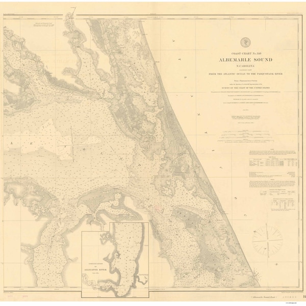 Albemarle Sound -1895 Outer Banks North Carolina - Nautical Map Reprint  80000 AC Chart 140
