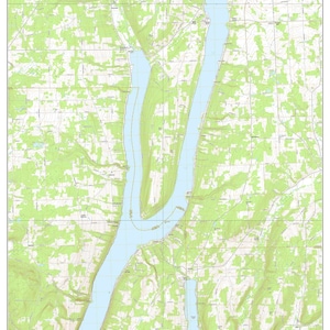 May include: A detailed topographic map of Keuka Lake, New York, from 2016. The map shows the lake's shape, surrounding land features, and roads. The lake is a long, narrow body of water with a distinctive S-shape.