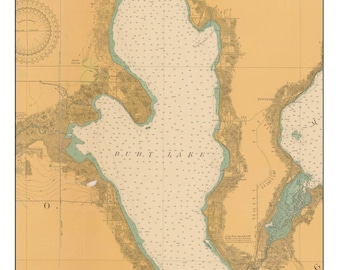 Burt Lake 1915 - Lake Michigan Custom - Nautical Map Reprint - Great Lakes #7 - 66 Custom