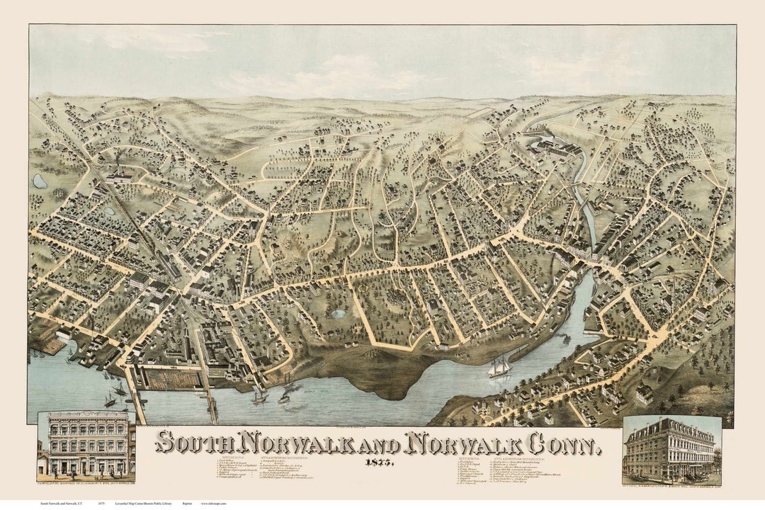 South Norwalk and Norwalk Connecticut 1875 Birds Eye View CT Etsy