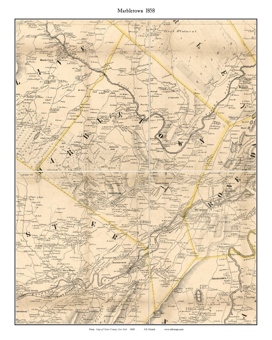 Marbletown New York 1858 Map Homeowners Names Cripplebush Kripplebush