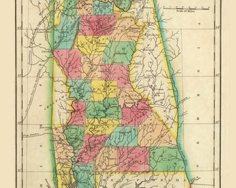 Alabama 1822 Old State Map Counties Carey Map Only