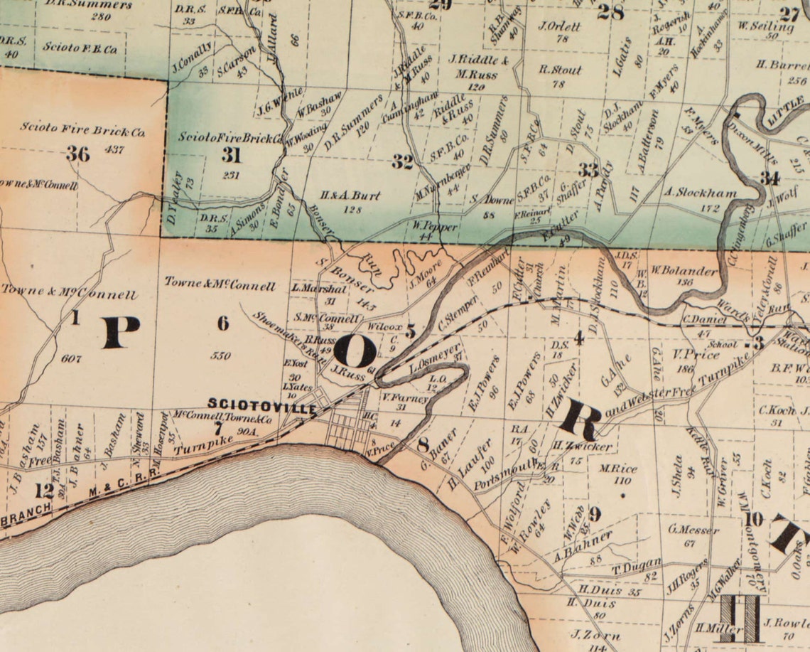 Scioto County Ohio 1875 Old Wall Map Reprint With Homeowner Etsy
