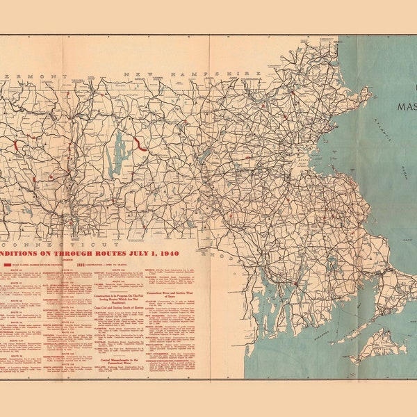 Massachusetts 1940 State Highway map  reprint