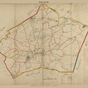 Marlborough 1830 Town Plan - Old Roads Map Reprint RESTORED Massachusetts Archives - MA