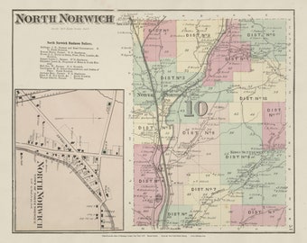 North Norwich 1875 Old Map Homeowner names  Reprint Chenango Co Beers Atlas New York