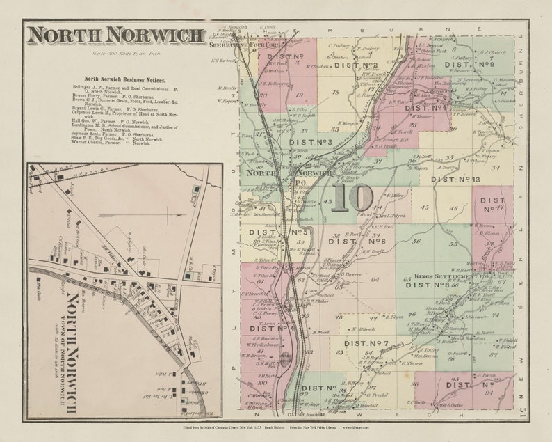 North Norwich 1875 Old Map Homeowner Names Reprint Chenango Co Etsy