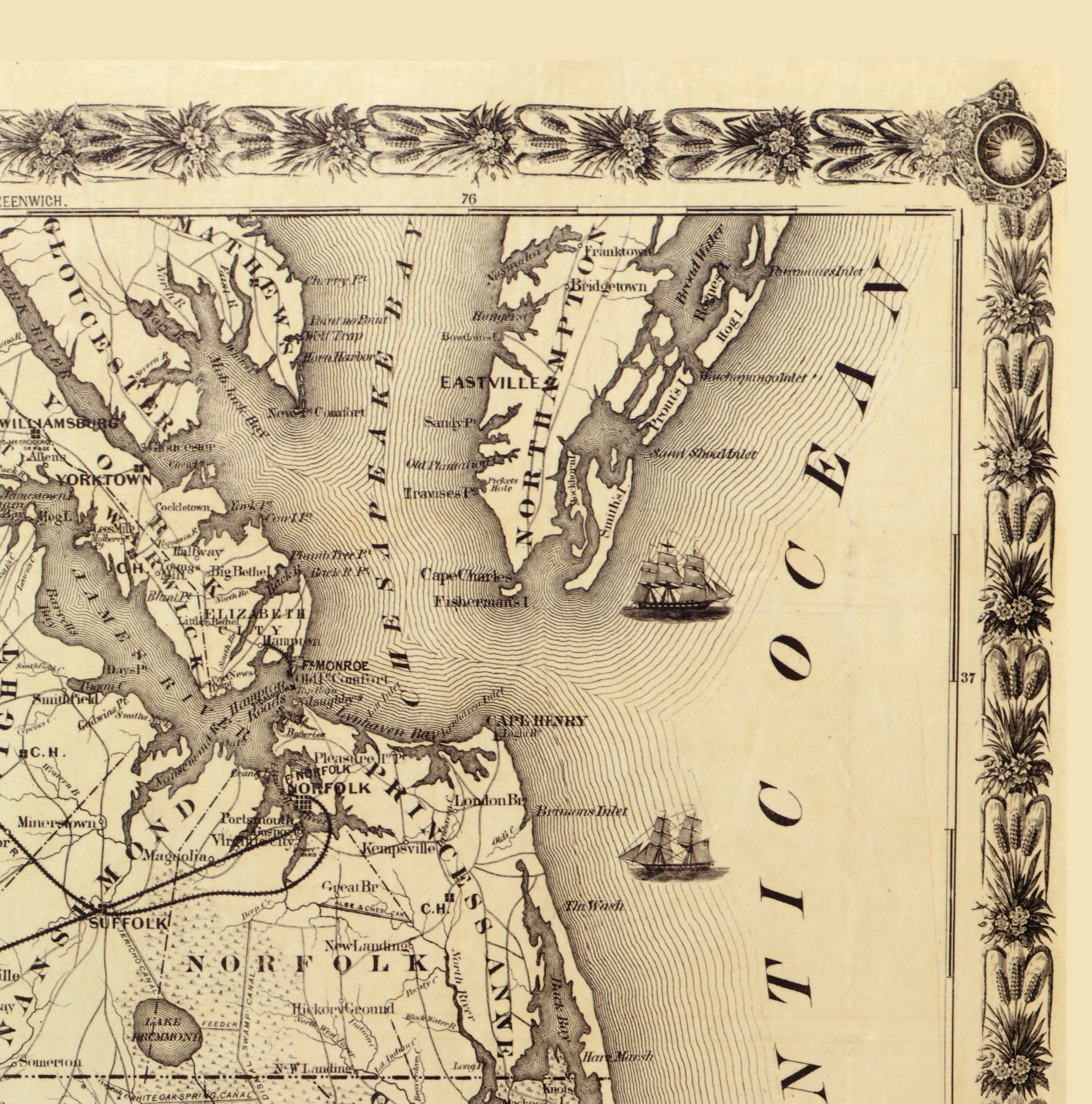 Eastern North Carolina 1863 Old Map With Part of Virginia and South ...
