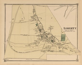 Liberty Village 1875 Map Homeowner names Catskills  Reprint Sullivan Co Beers New York