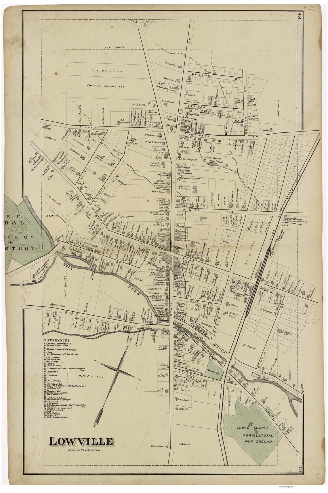Lowville Village 1875 Old Town Map Reprint Lewis County, New York