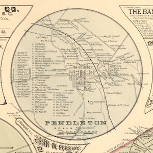 May include: An antique map of Pendleton, South Carolina, featuring a detailed layout of streets, buildings, and residents' names. The map includes a scale, altitude, and the names of local businesses and landmarks.