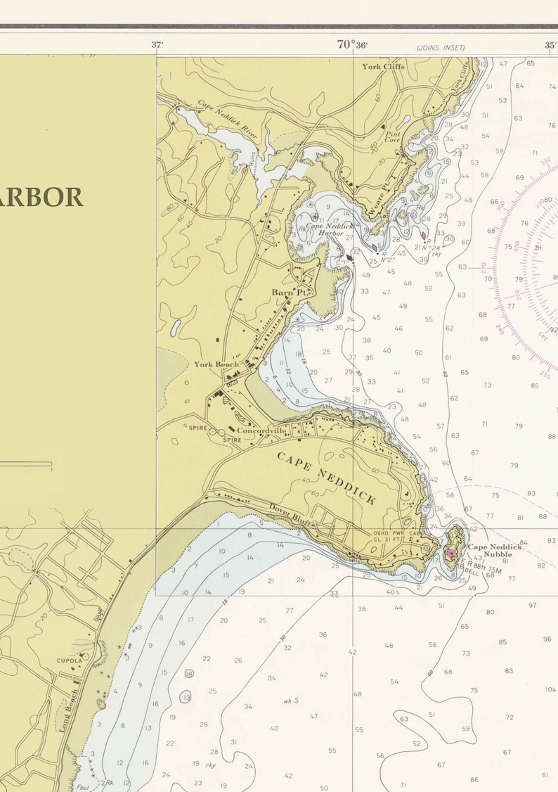 York Harbor Cape Neddick Harbor 1960 Old Map Nautical Maine Etsy