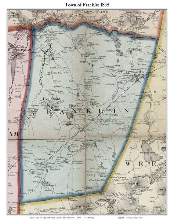 Map Of Franklin County Ma Franklin Massachusetts 1858 Old Town Map With Homeowner Names - Etsy Denmark