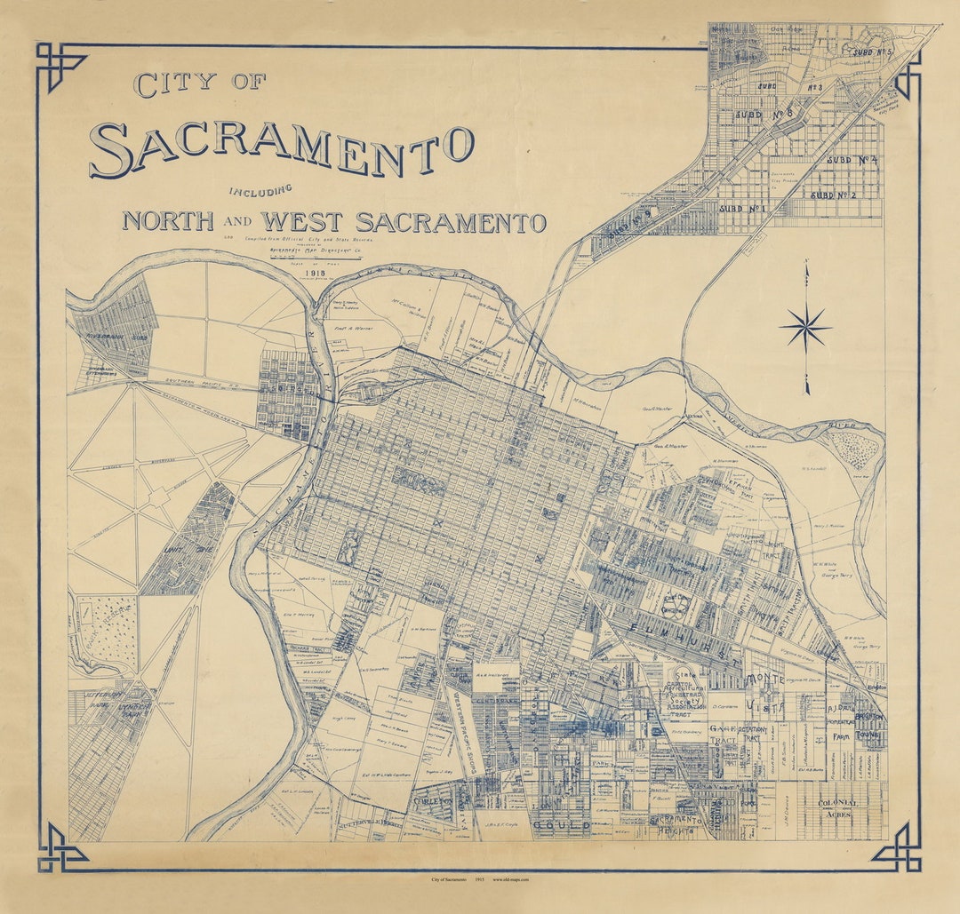 Sacramento City 1915 Old Map Reprint California Cities Etsy