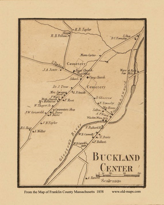 Buckland Center 1858 Old Town Map With Homeowner Names Etsy