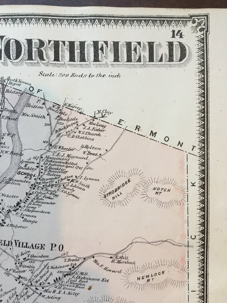Northfield Massachusetts TOWN 1871 Map Original From Beers Etsy