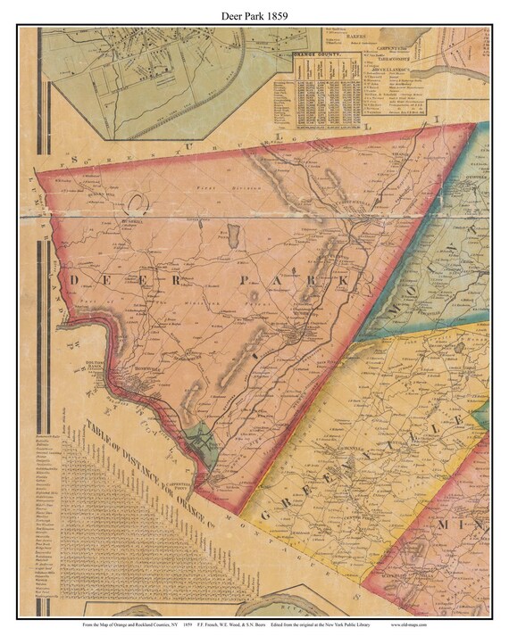 Deer Park Ny Map Deer Park 1859 Old Map Homeowner Names Genealogy Orange | Etsy