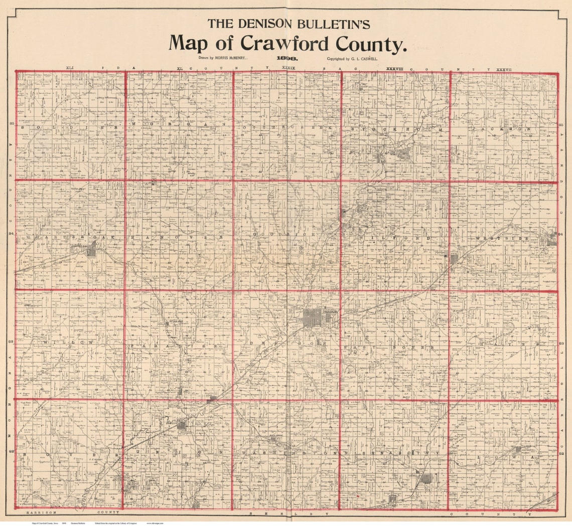 Crawford County Iowa 1898 Old Wall Map With Landowner Names Etsy