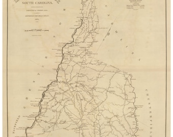 Lancaster District South Carolina 1825 - County Wall Map - Homeowner names - Mills Atlas Reprint - RSY