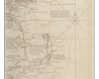 Cape Cod 1734 Map - New England Shoreline - Custom Reprint Southack - Wreck of the Whidah