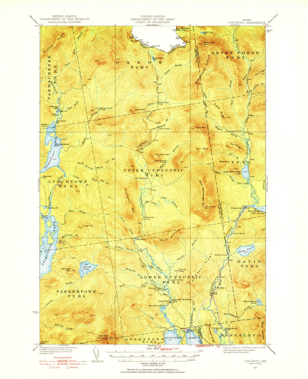 Cupsuptic 1931 1954a Old Topo Map Parmachenee Lake Azischos Lake Quad