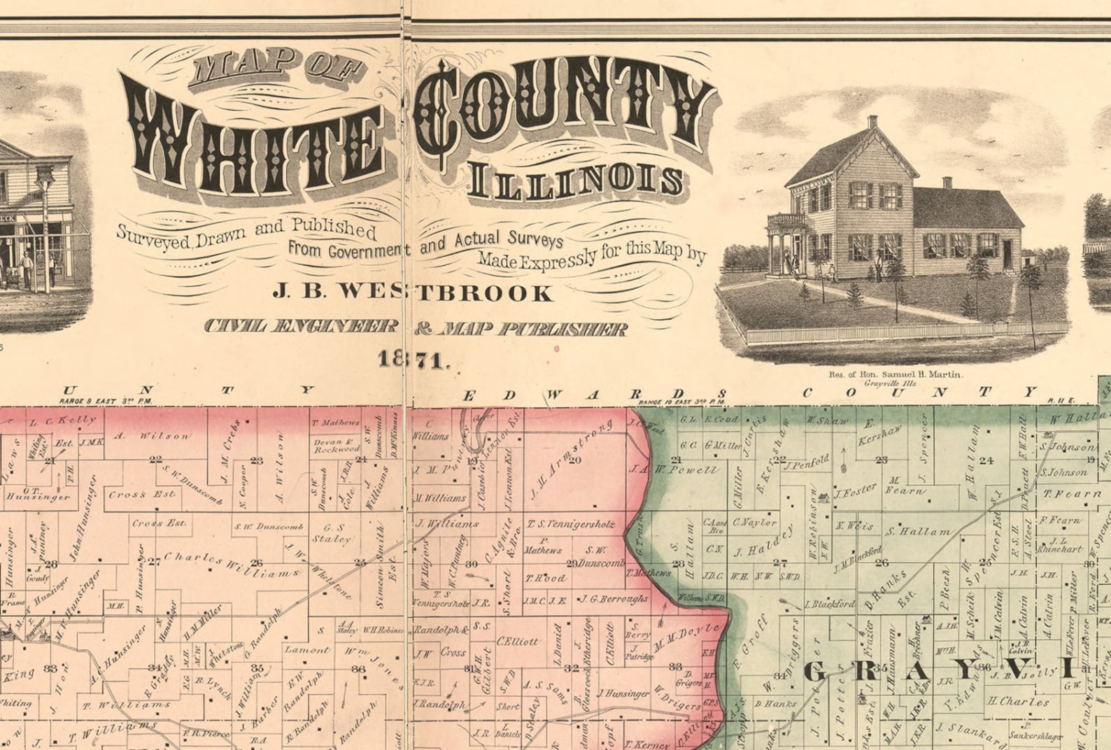 White County Illinois 1871 Old Wall Map Reprint With Homeowner Etsy
