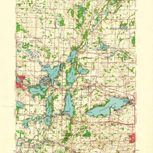 Hartland 1959 (1961) Old Topo Map - Pewaukee Lake - Okauchee Lake - quad reprint - 15x15 USGS Topographic Wisconsin 503287