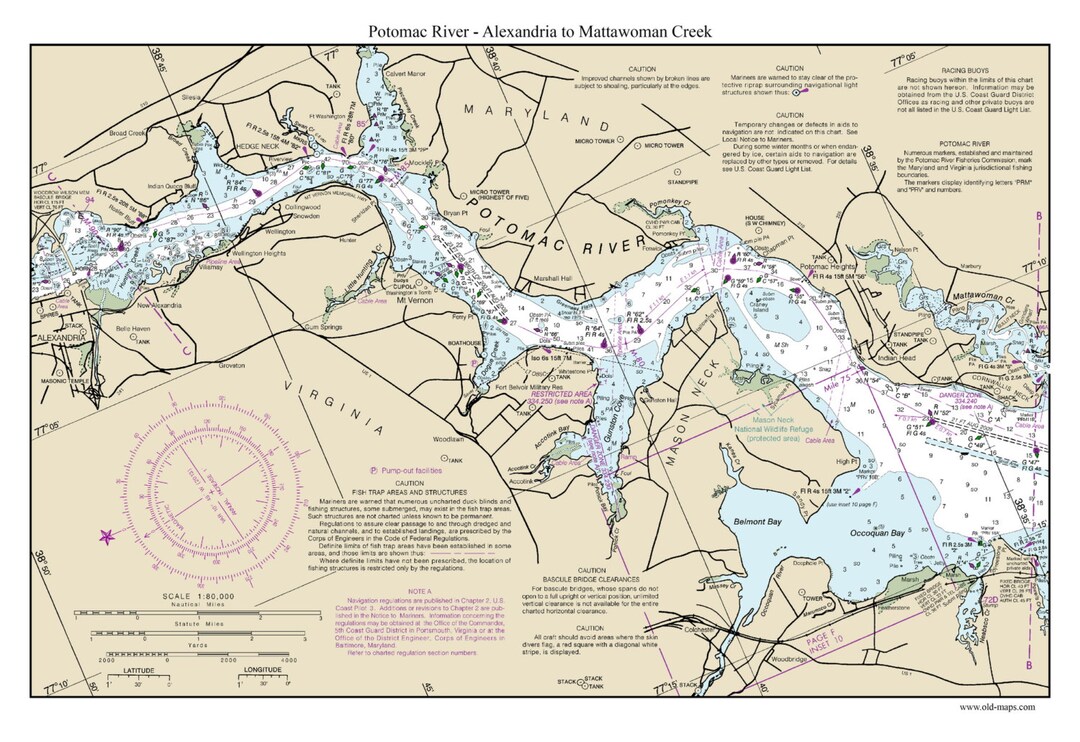 Alexandria to Mattawoman Creek 2013 Nautical Chart Potomac River Print