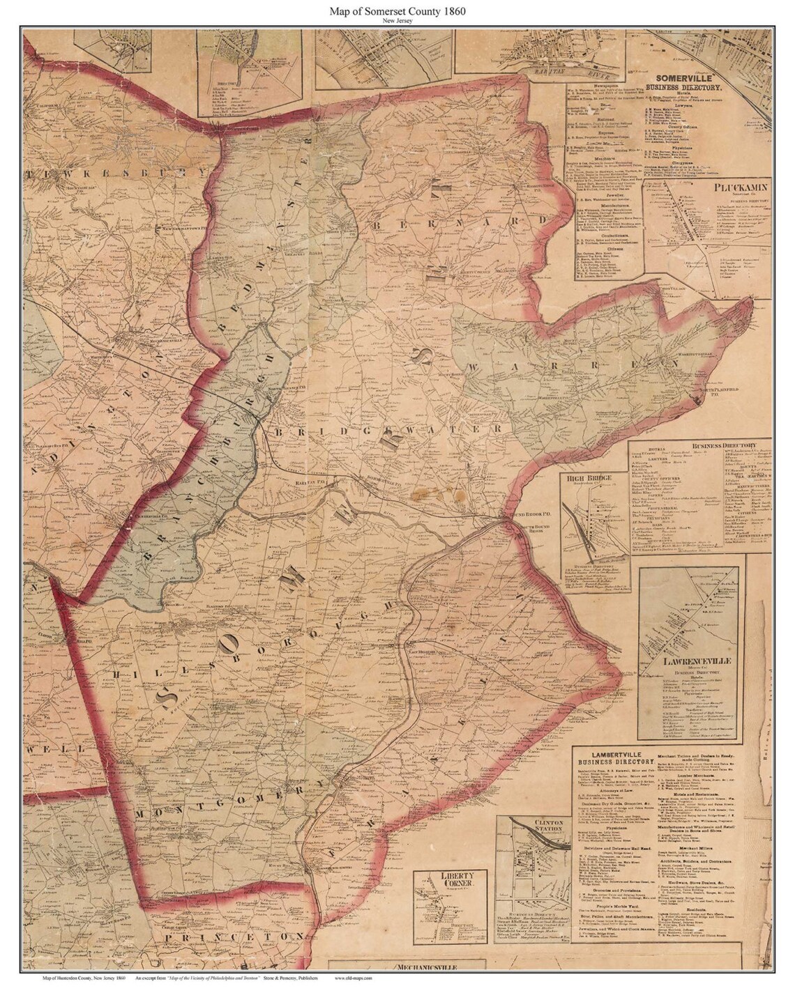 Somerset County New Jersey 1860 Old Wall Map Custom Etsy