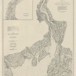 Penobscot River and Belfast Bay Maine 1882 Nautical Map Harbors 3 311 Reprint