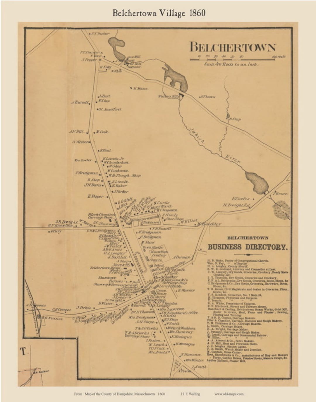 Belchertown Village 1860 Old Town Map With Homeowner Names Etsy