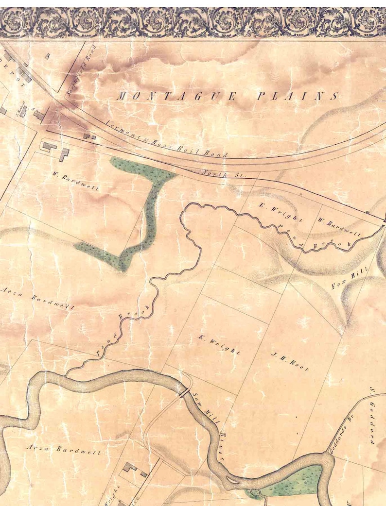 Montague Massachusetts 1855 Stevens Old Town Map Reprint Etsy