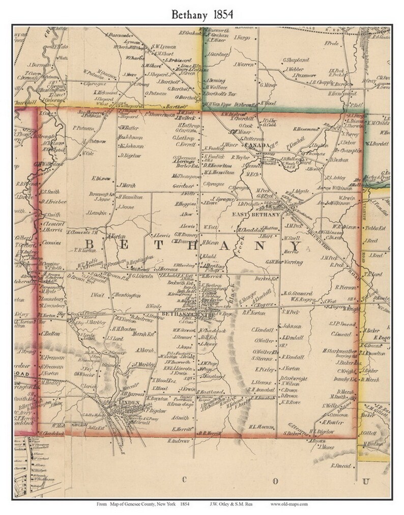 Bethany 1854 Old Town Map With Homeowner Names New York Etsy
