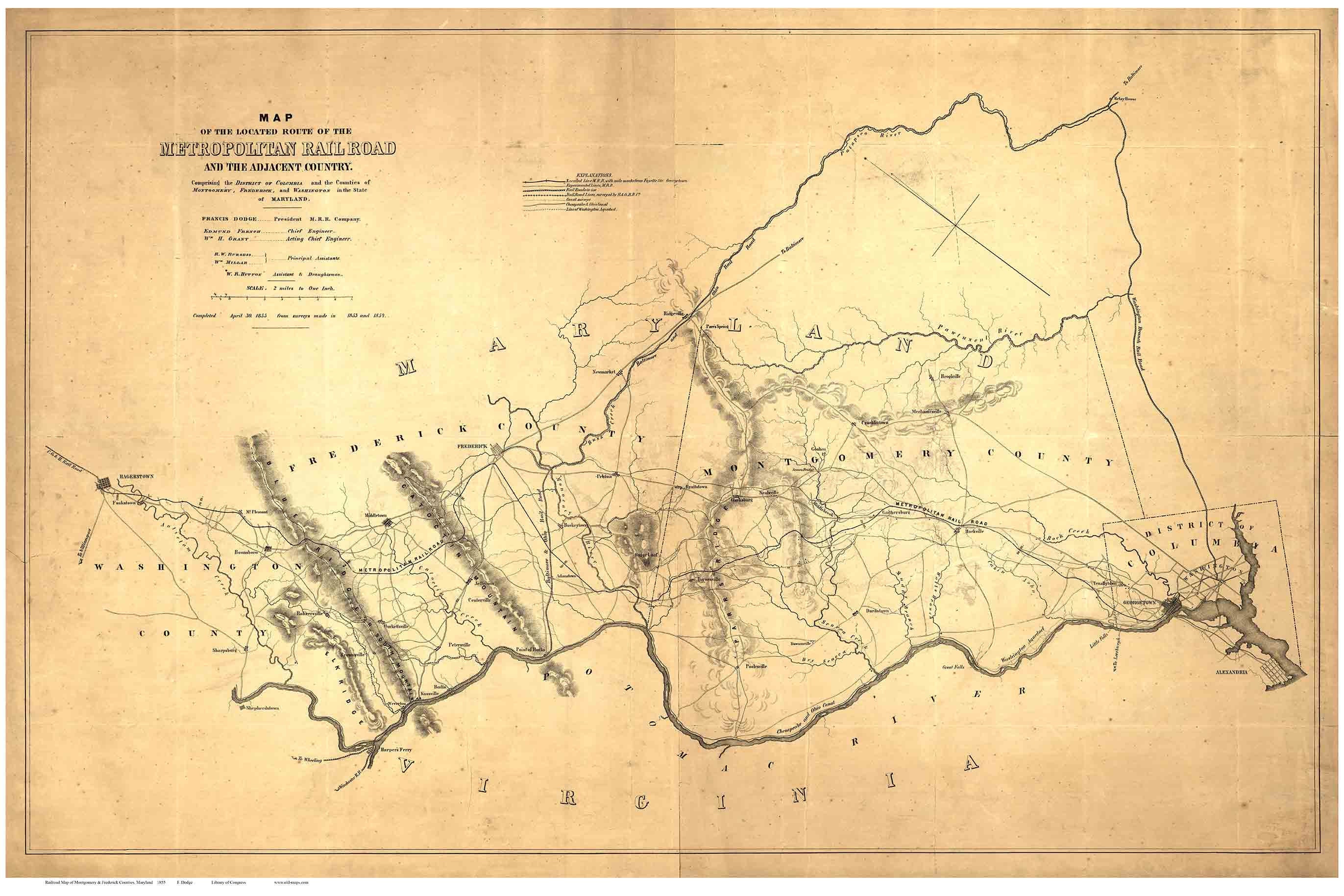 Railroad Map of Montgomery & Frederick Counties Maryland 1855 Etsy