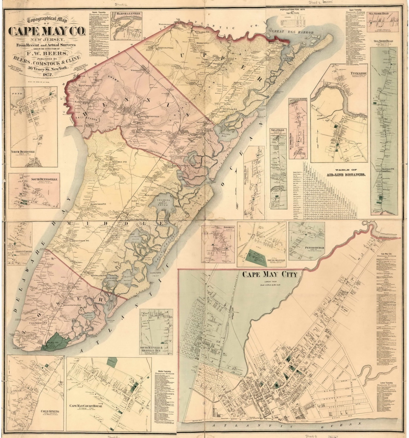 Cape May County New Jersey 1872 Old Wall Map Reprint With Etsy