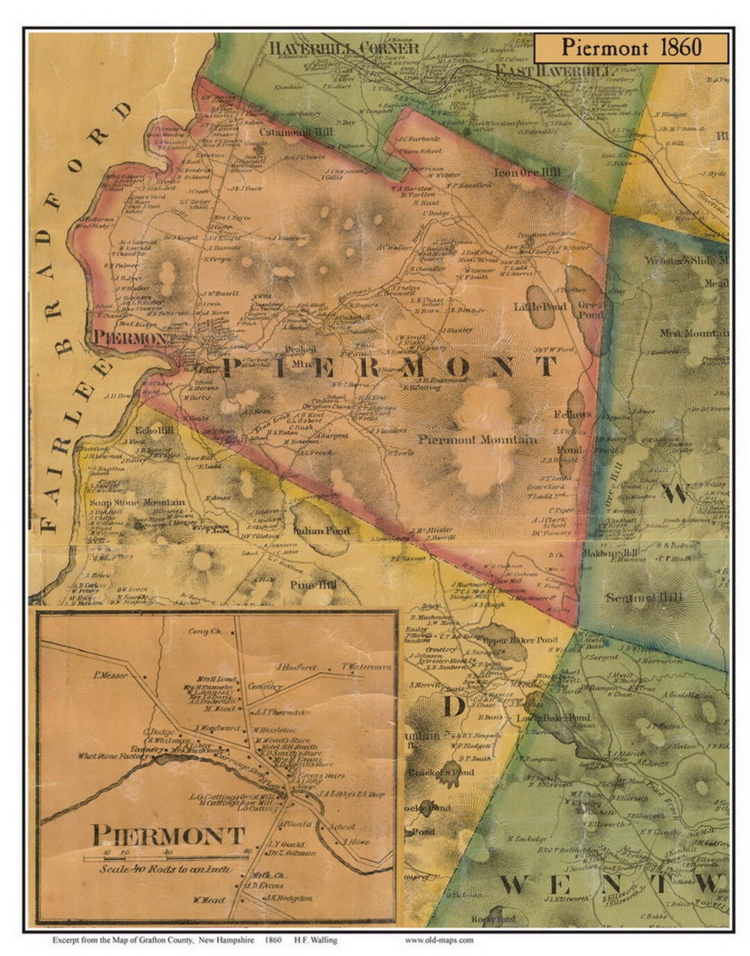 Piermont 1860 Old Town Map With Homeowner Names New Hampshire Etsy