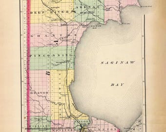 Bay County Michigan 1873 - Saginaw Bay - MI Atlas 1873  #75