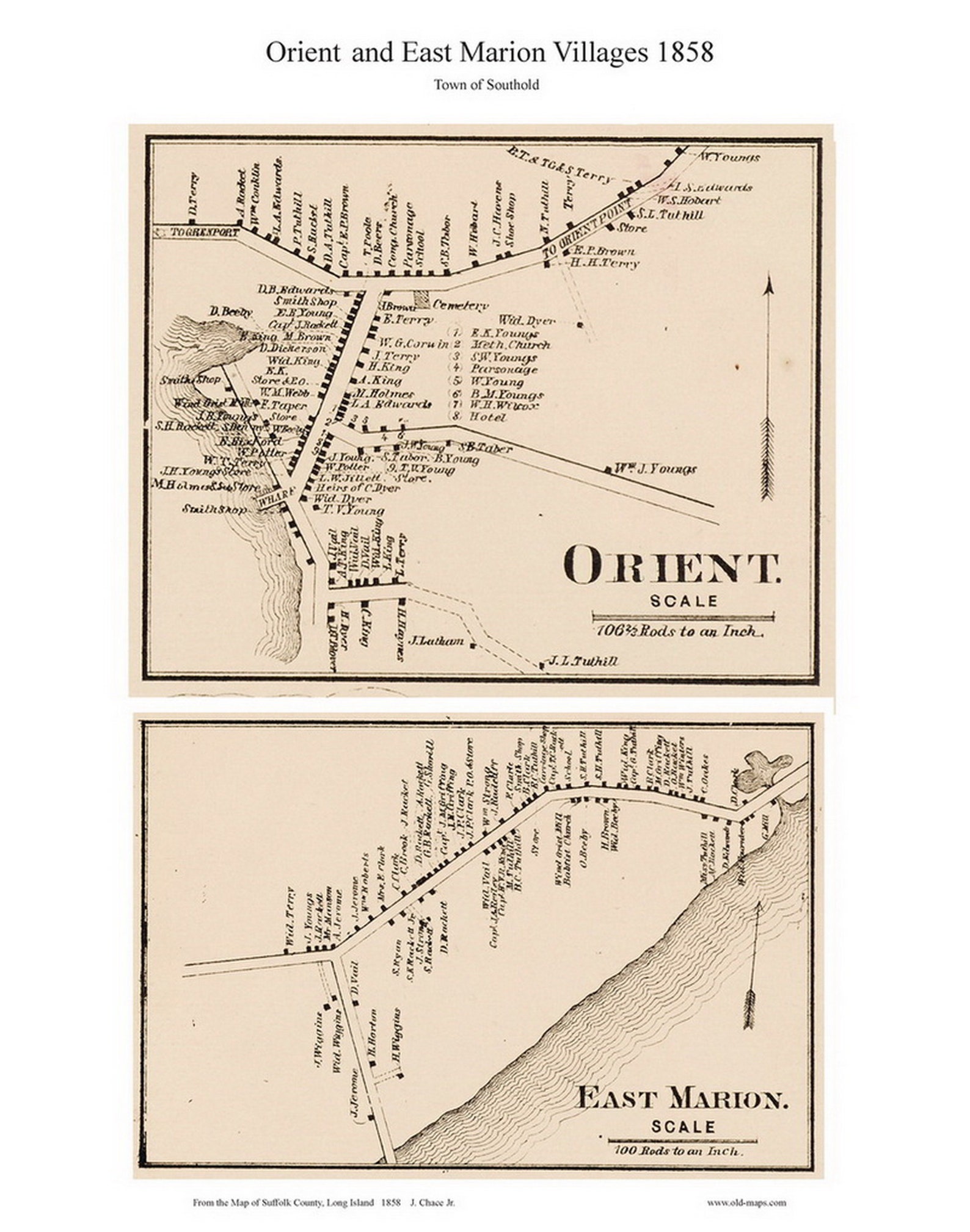 Southold Orient East Marion New York 1858 map Suffolk Co. Etsy