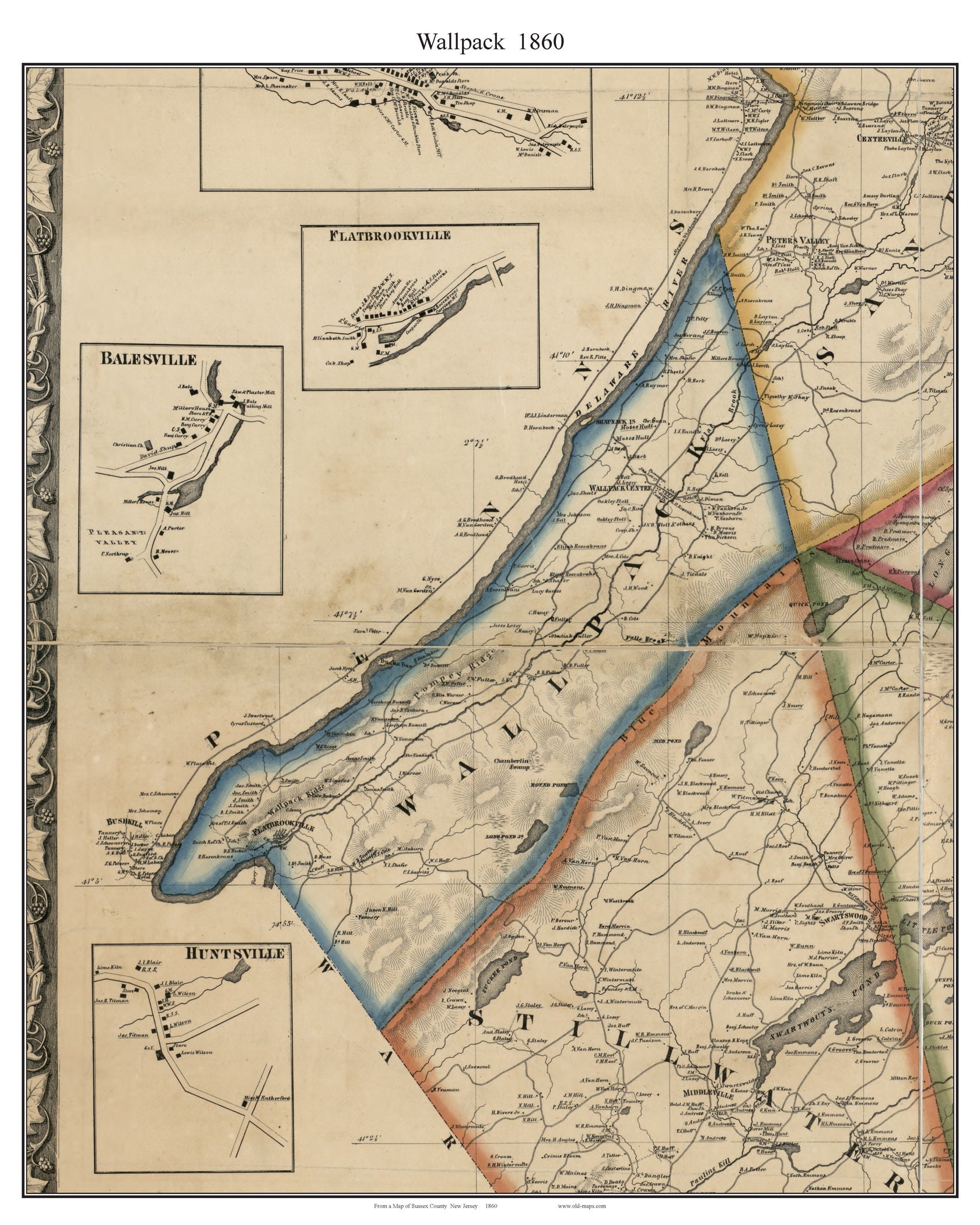 Wallpack 1860 Old Town Map With Homeowner Names Pompey Ridge Etsy