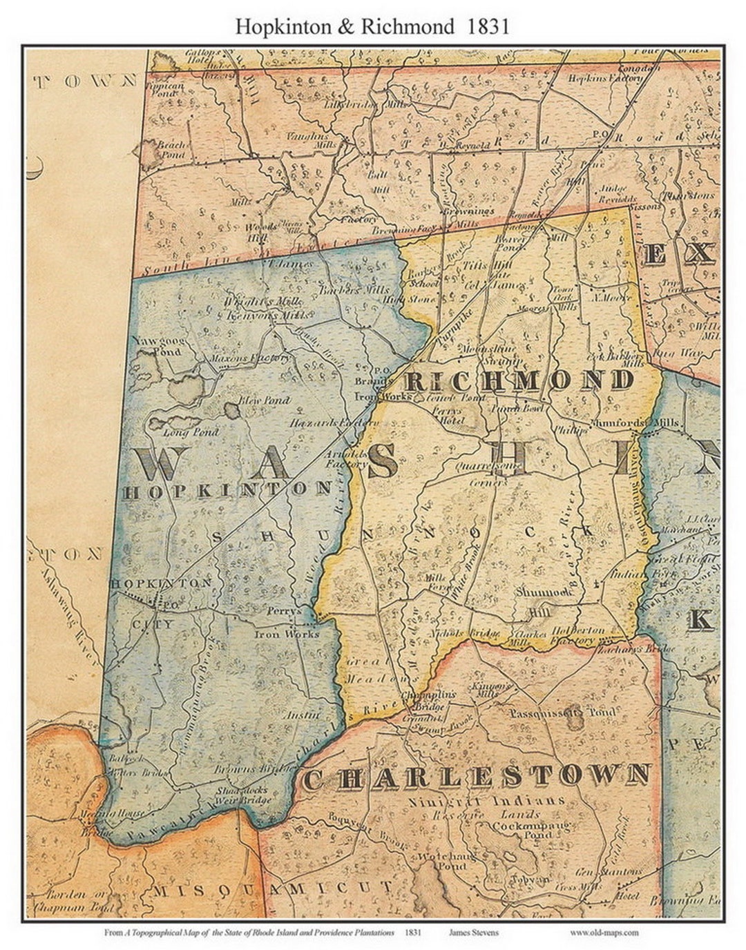 Hopkinton Richmond 1831 Old Town Map With Homeowner Names Etsy