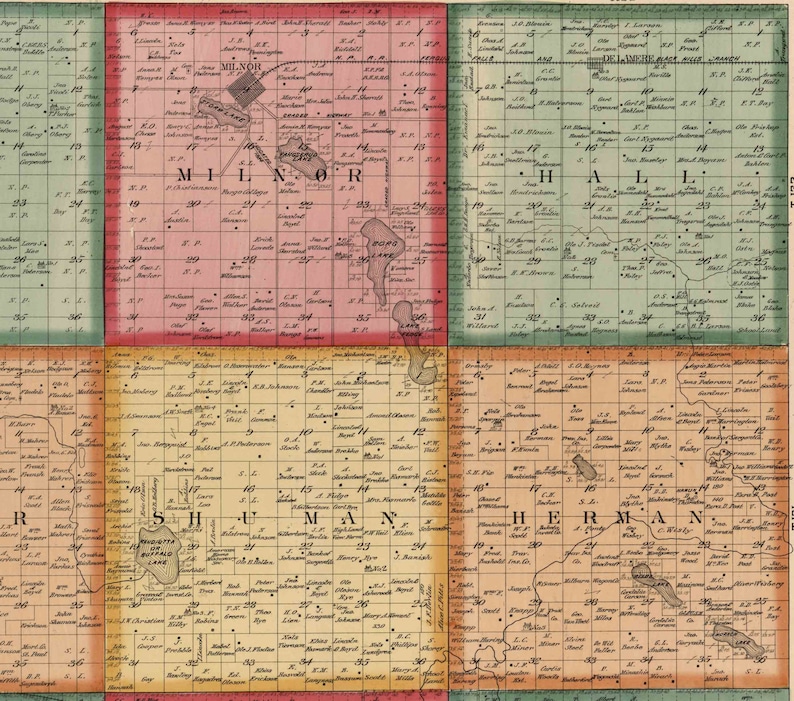 Sargent County North Dakota 1899 Old Wall Map With Landowner Etsy