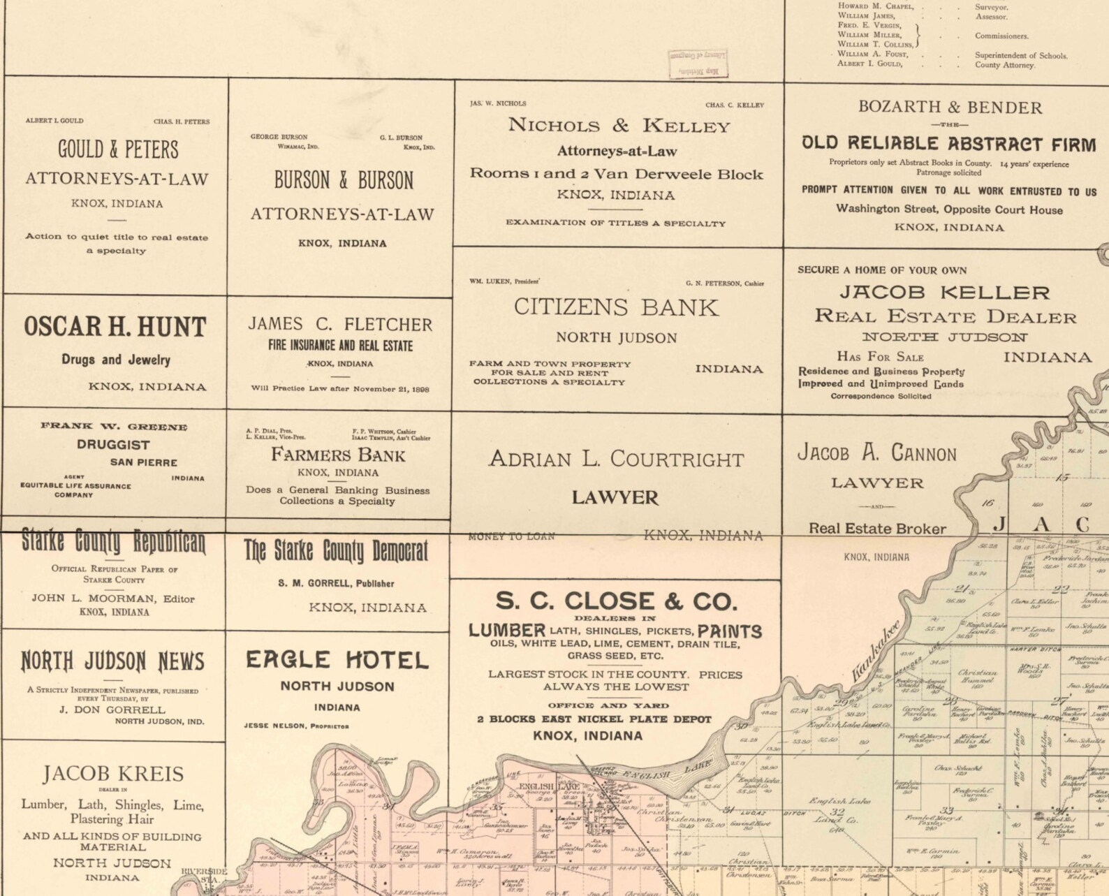 Starke County Indiana 1898 Old Wall Map Reprint With Etsy
