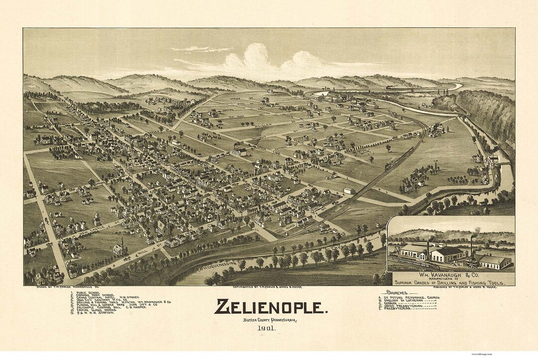 Zelienople 1901 Pennsylvania Birds Eye View Reprint Etsy