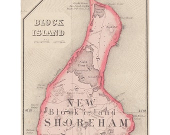 Block Island - 1855 Map by H.F. Walling - Rhode Island Custom Reprint TM