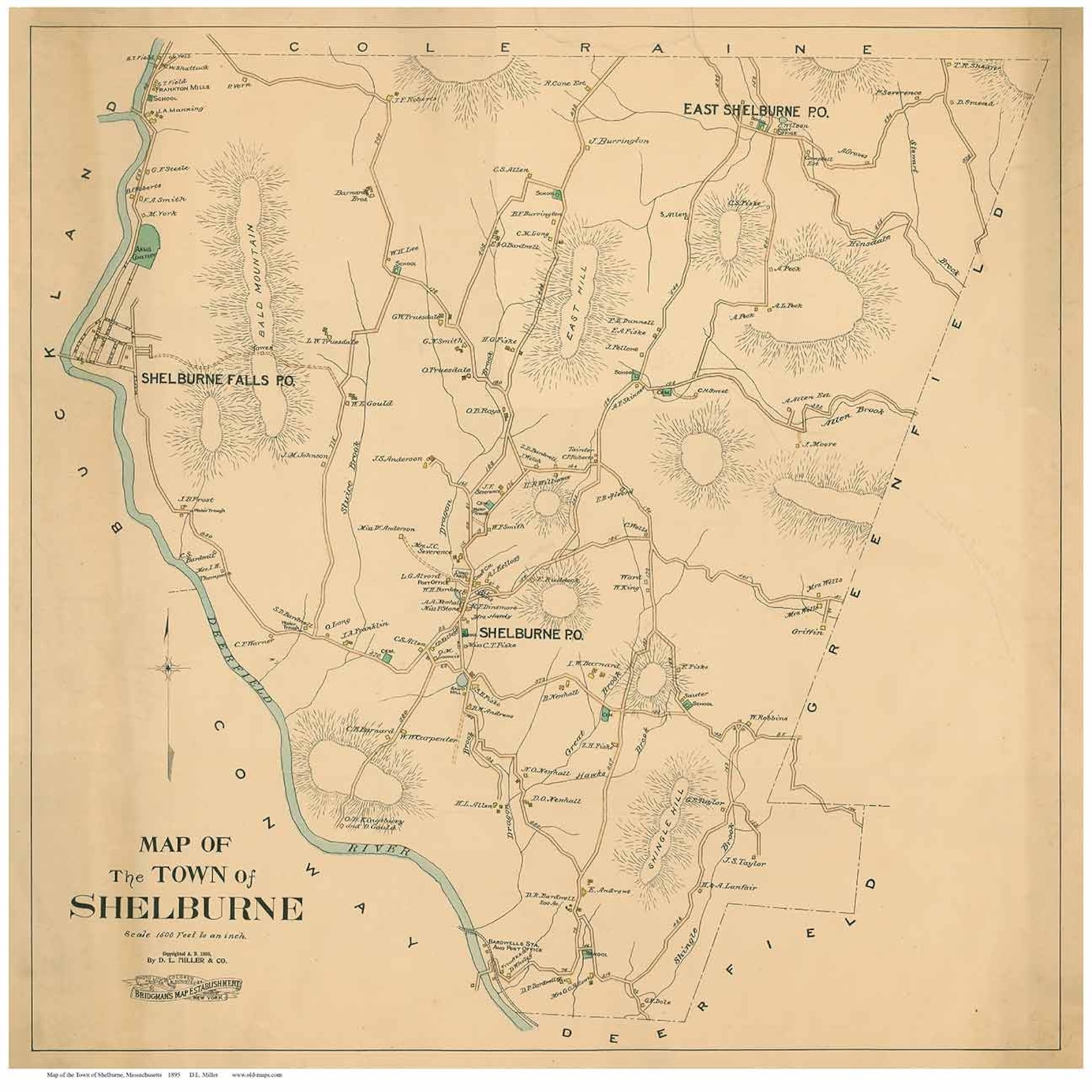 Shelburne Massachusetts 1895 Miller Old Town Map Reprint Etsy España