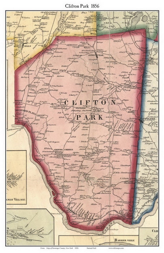 Clifton Park Ny Map Clifton Park 1856 Old Town Map With Homeowner Names New York | Etsy Canada