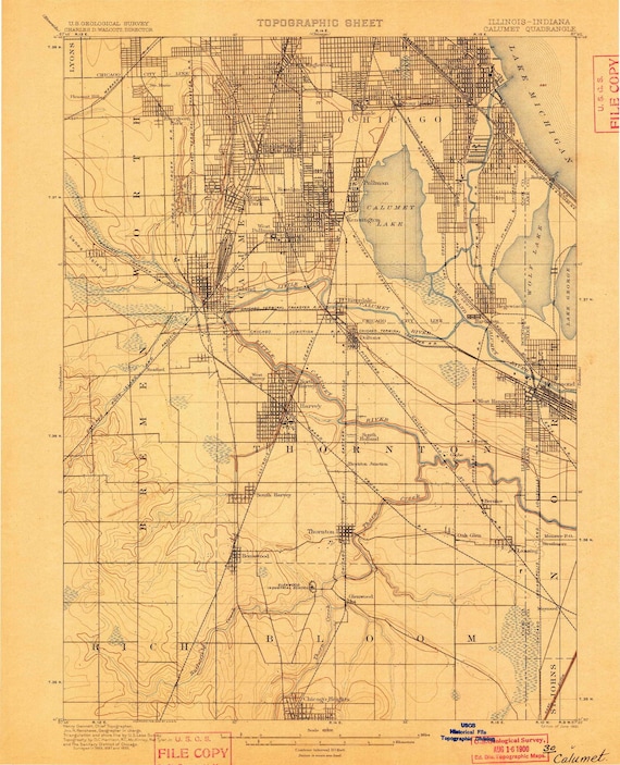 Calumet 1900 Old Topo Map South Chicago Calumet Lake Hyde Etsy